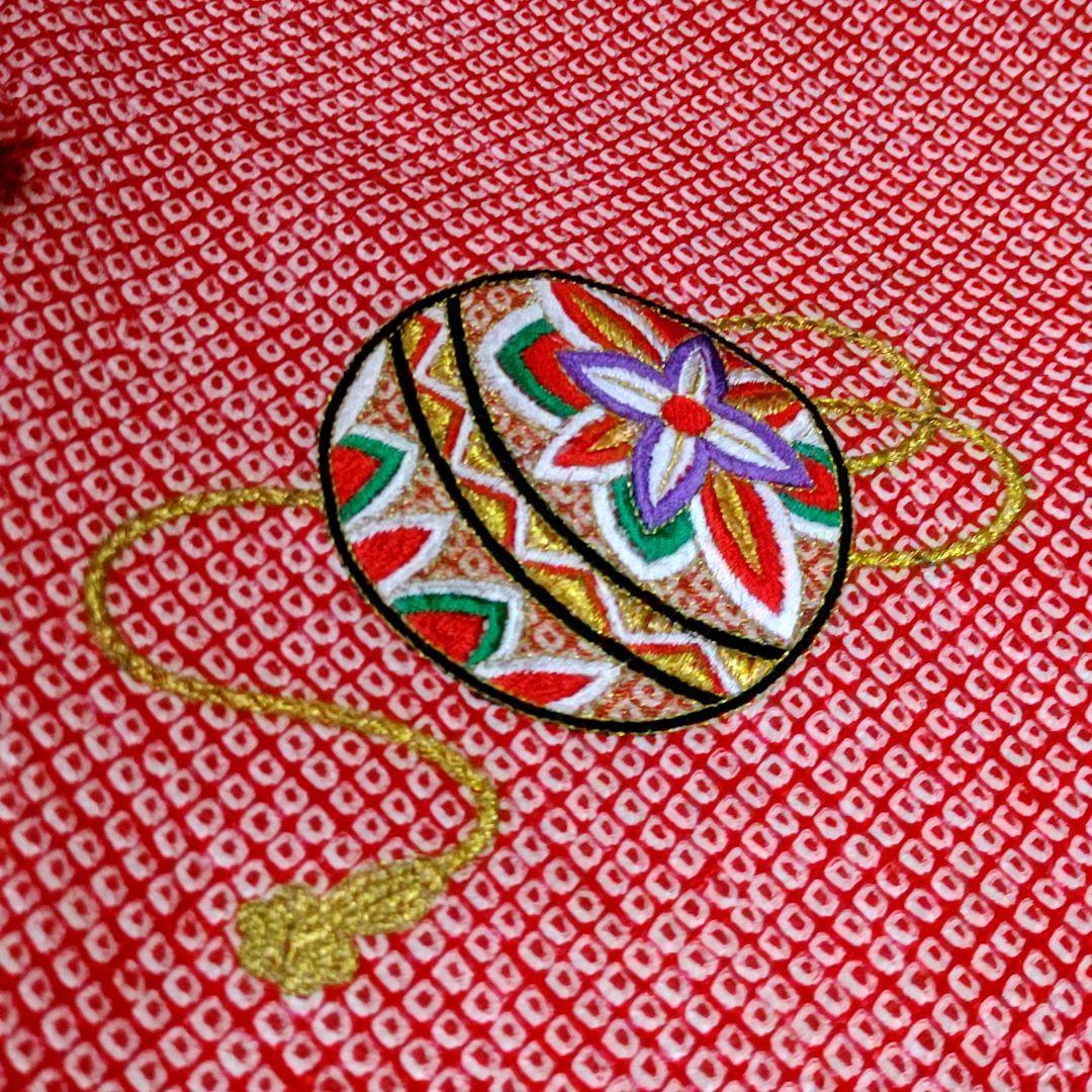 鹿の子総絞り 子供着物 七五三 3歳 女の子 鶴 牡丹 毬刺繍 産着 お宮参り