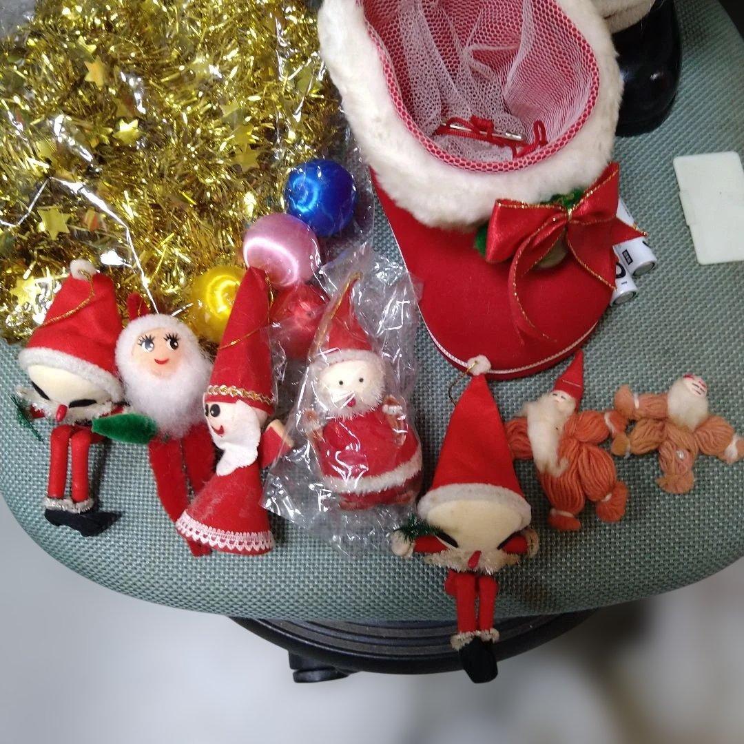 昭和レトロ　120cmクリスマスツリーオーナメント、電飾セット　サンタ他　まとめ