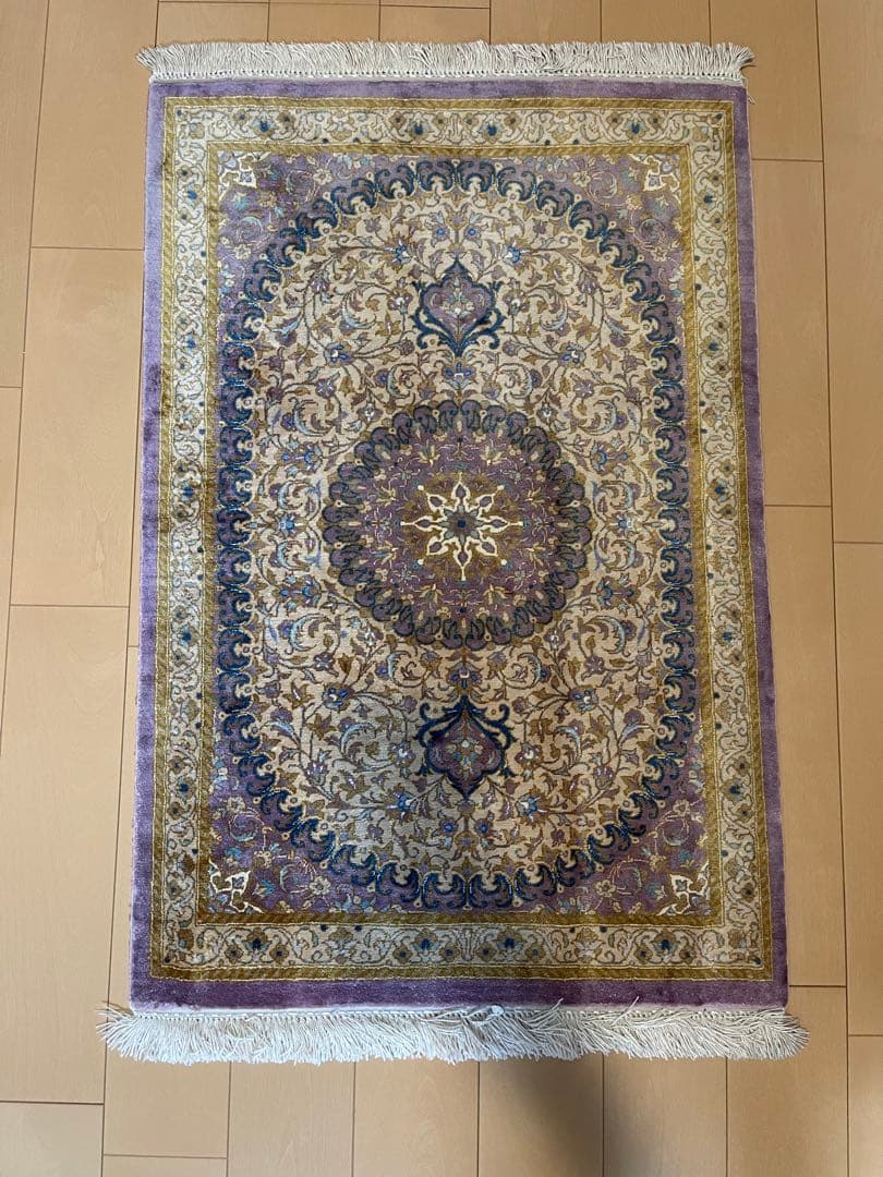 オリエンタルデザイン ラグ 紫 クリーム