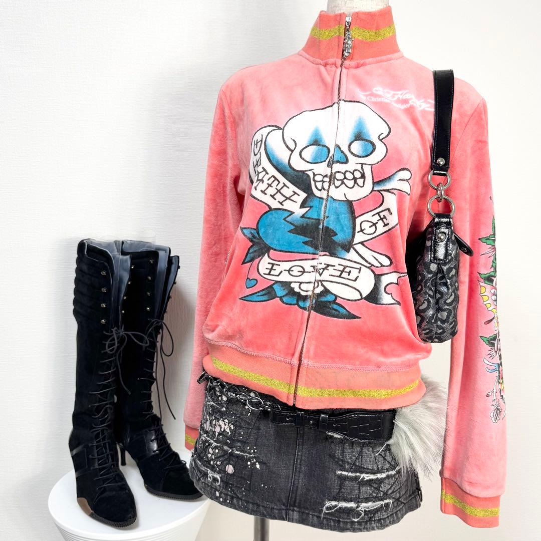 y2k❤️00s Ed Hardy スカル ラインストーン ベロア ジャージ 希少