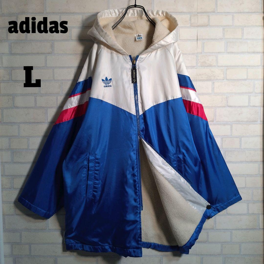 アディダス★90s デサント トレフォイル 刺繍ロゴ 裏ボア ベンチコート L