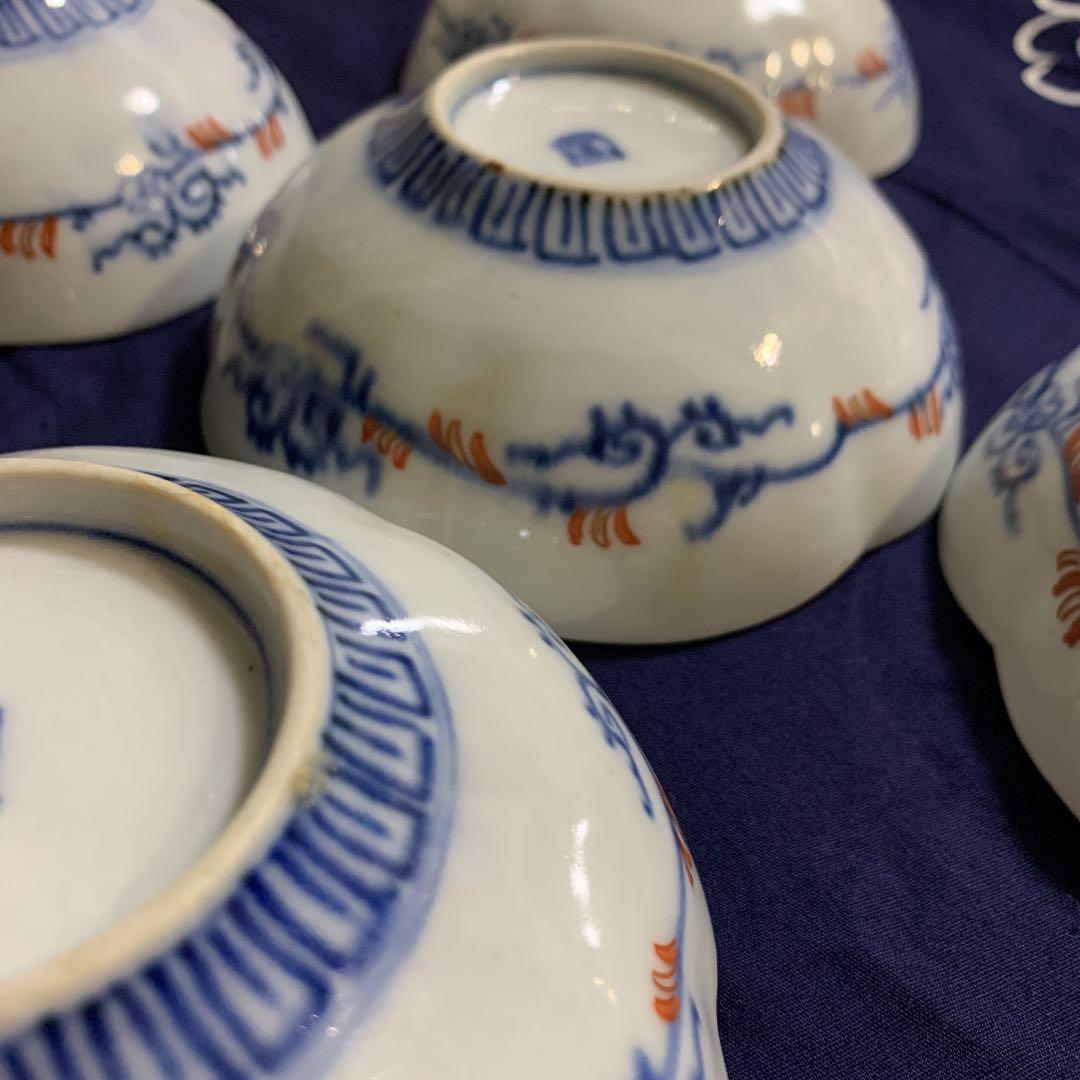 古伊万里　染錦手皿　小鉢5客　アンティーク　お値下げしました。