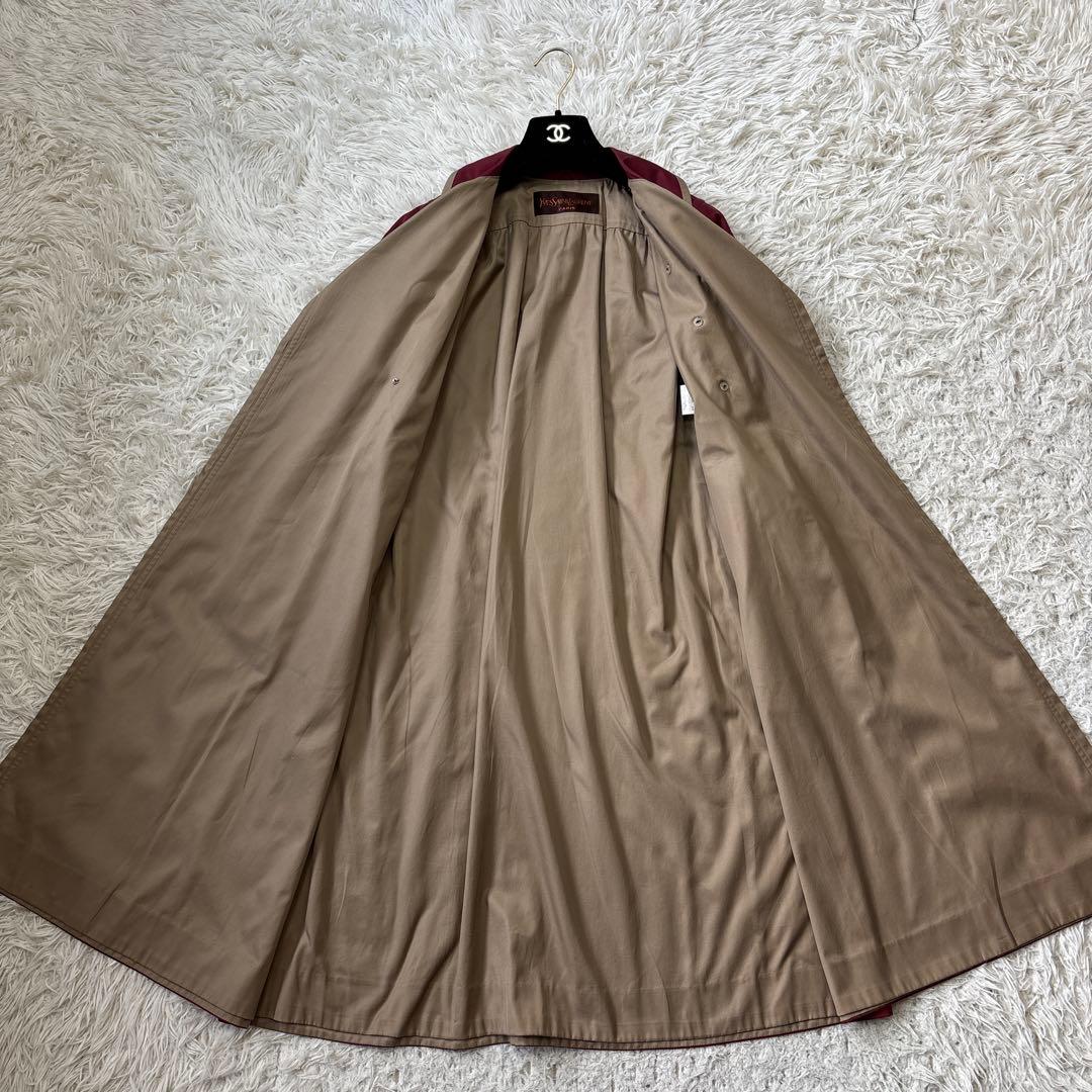 希少☆美品【イヴサンローラン】バイカラー　ワインレッド×ベージュ　ロングコート