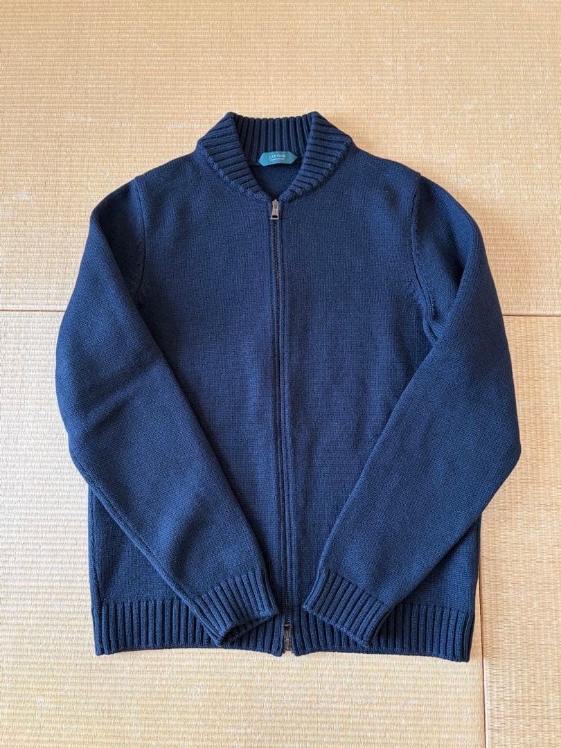 美品 ザノーネ ネイビー サイズ50 5ゲージ ジップアップニット