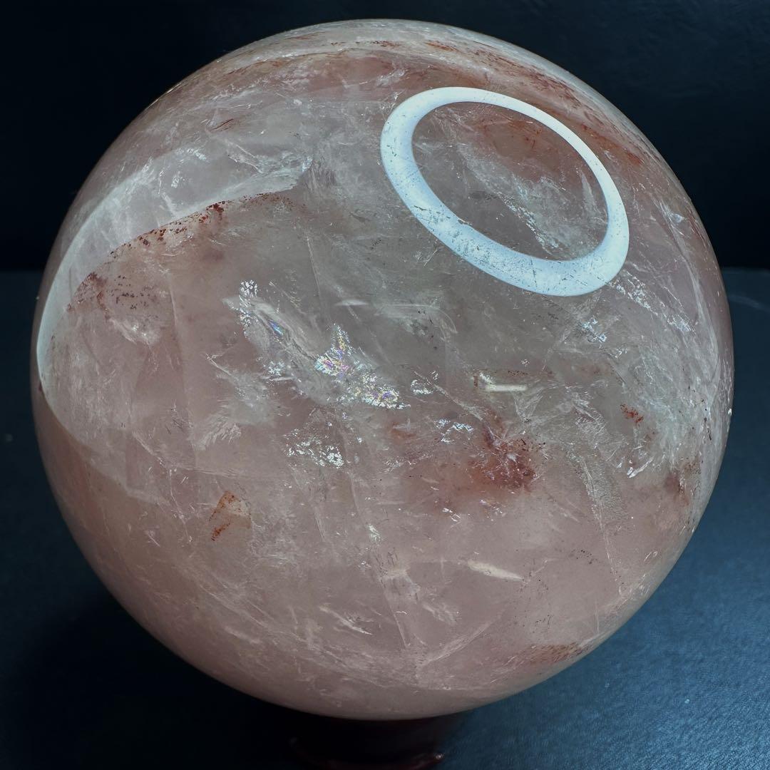 高品質レインボー☆ローズクォーツ ピンク超美麗 丸玉 天然石 原石A1075