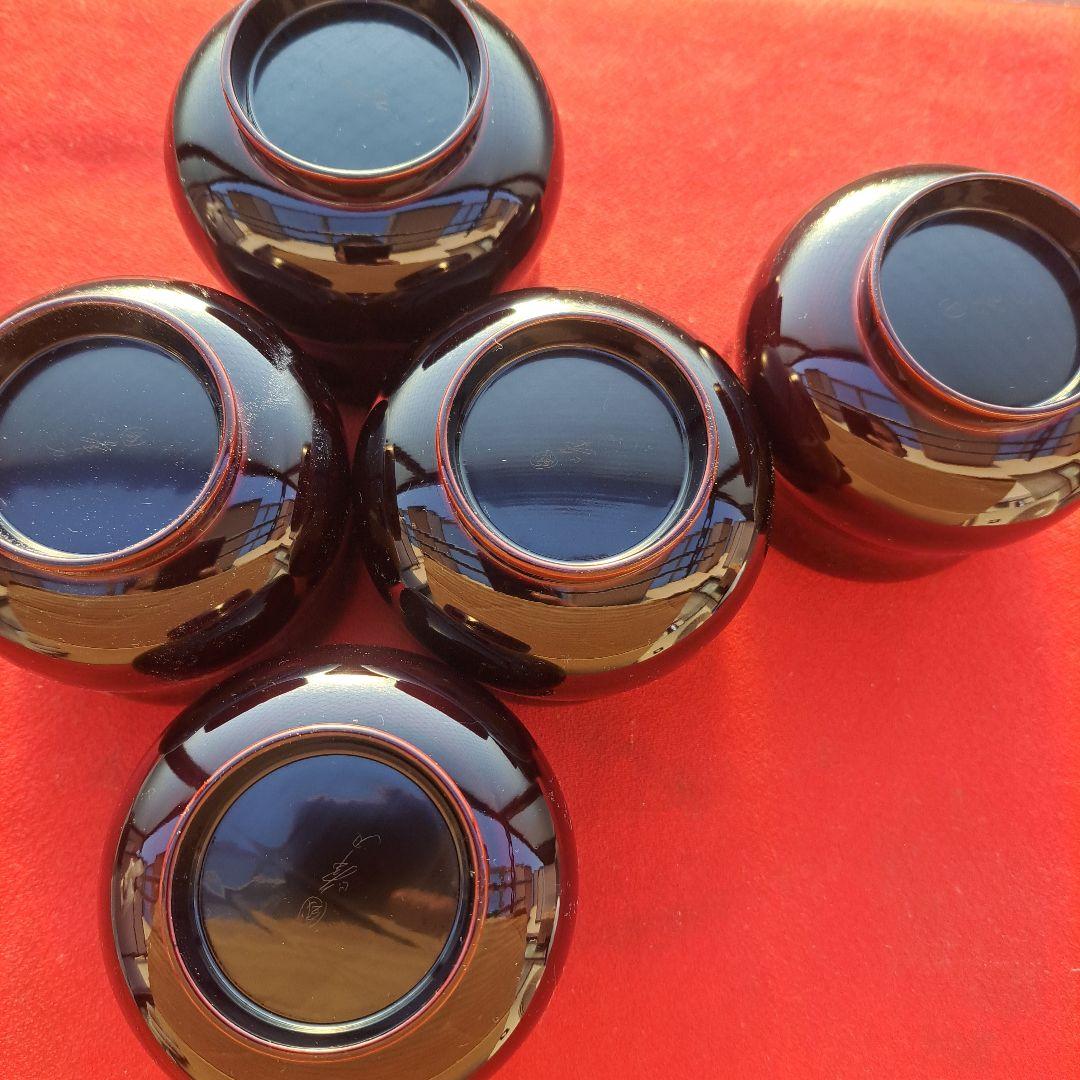 【輪島塗　五島屋謹製　小吸物椀×5客】布着本堅地　沈黒　西村国峰作　 共箱なし