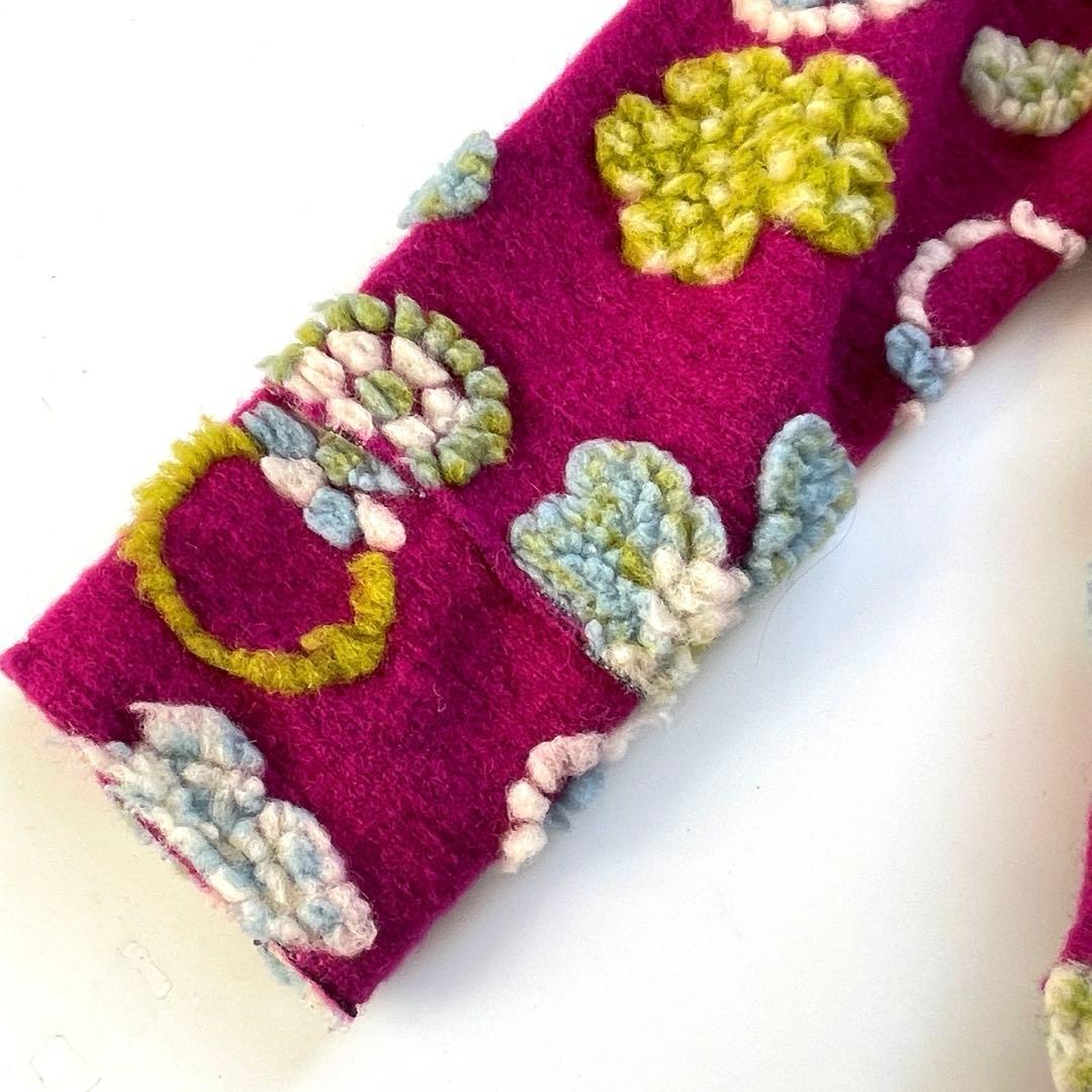 イタリア製　ウールコート　花柄　パープル　マルチカラー　フード付き