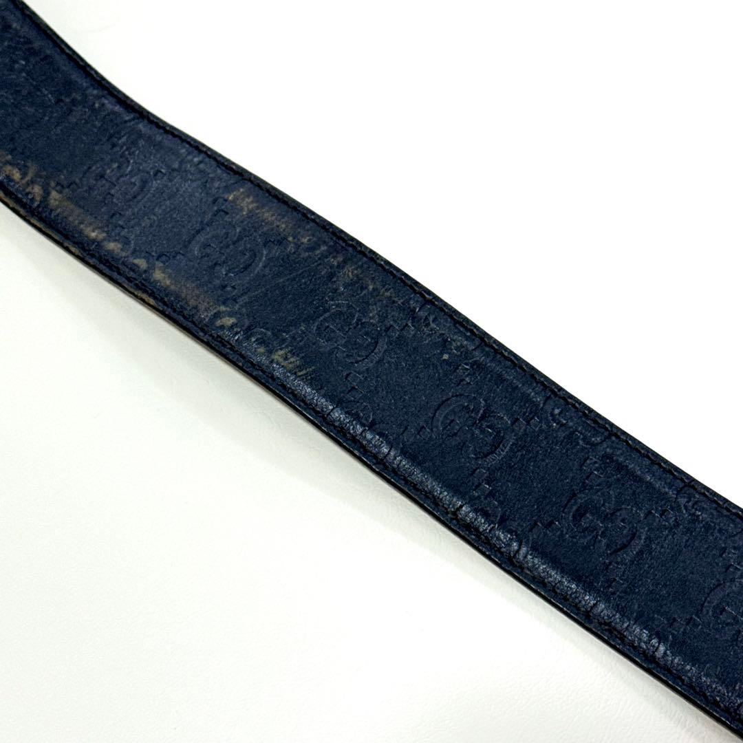 GUCCI インターロッキング シマレザーベルト GG柄 ゴールド金具 ブラック