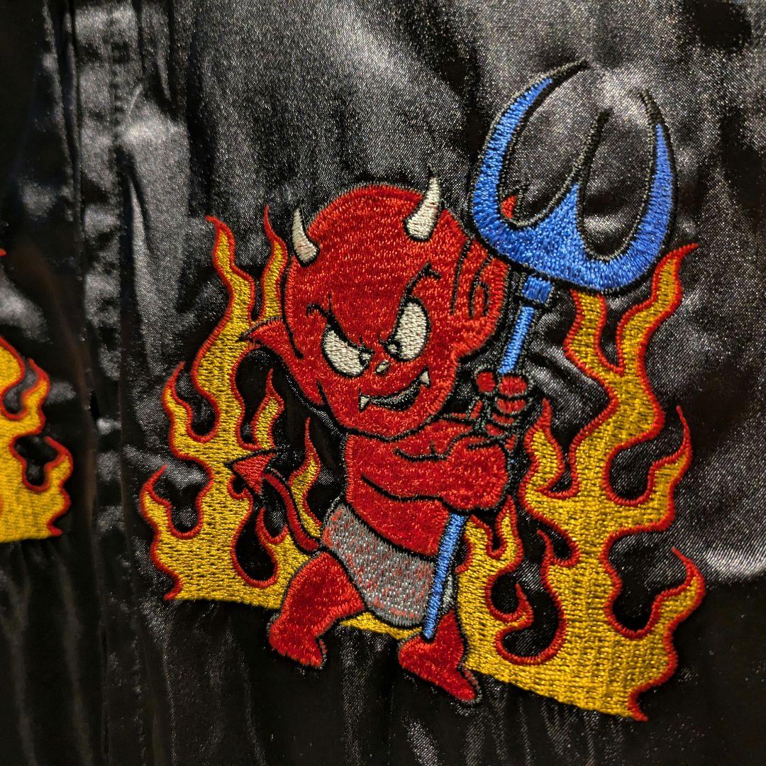 90s　ビンテージ　極上刺繍　レーヨン　スカジャン　炎　悪魔　アメカジ　シルバー