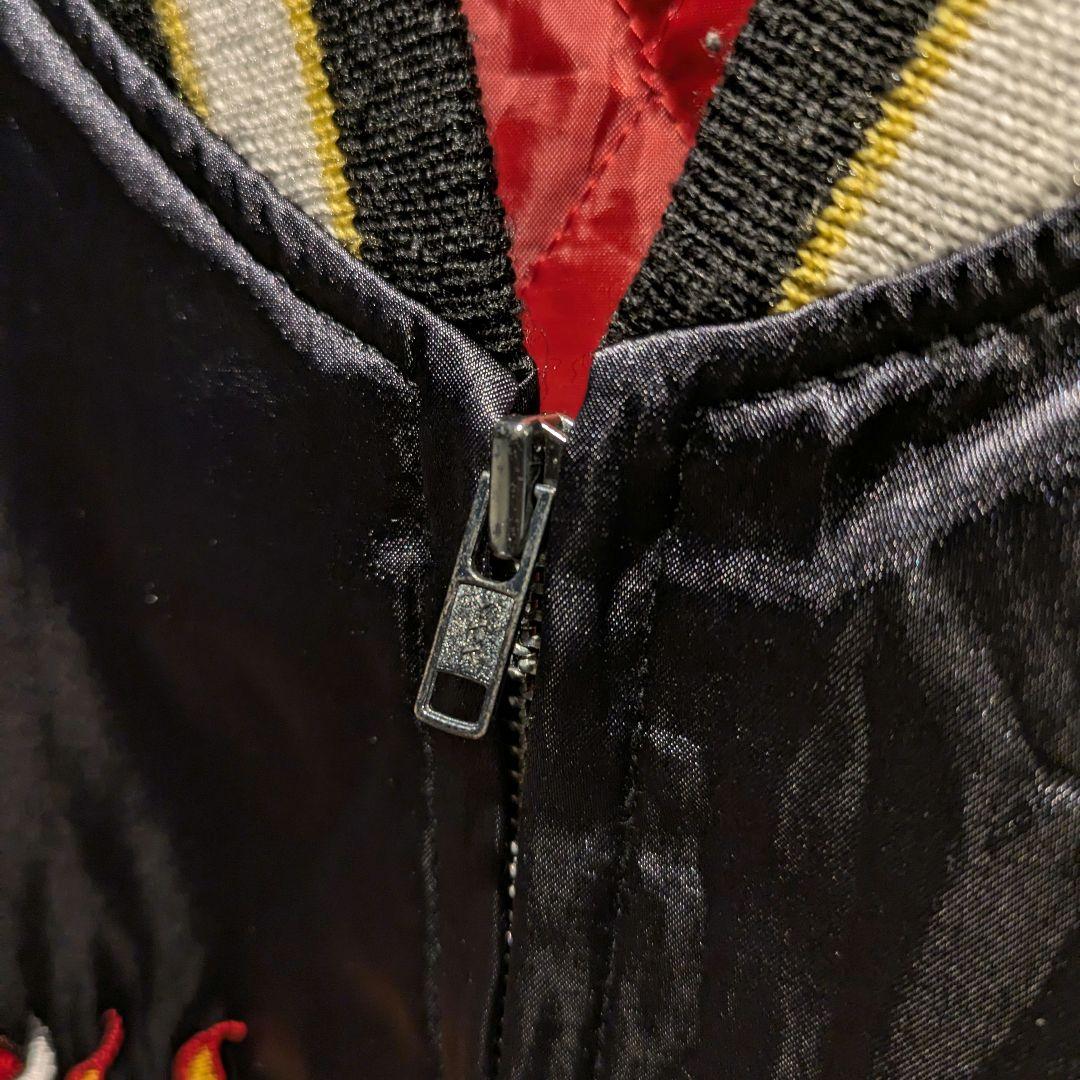 90s　ビンテージ　極上刺繍　レーヨン　スカジャン　炎　悪魔　アメカジ　シルバー