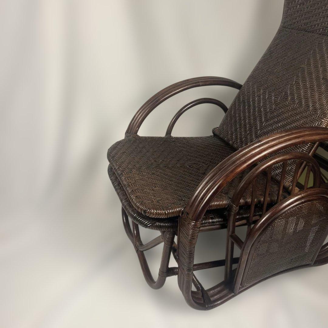 【良品】ラタン製 リクライニングチェア 1人掛けソファー　オットマン付き　籐家具