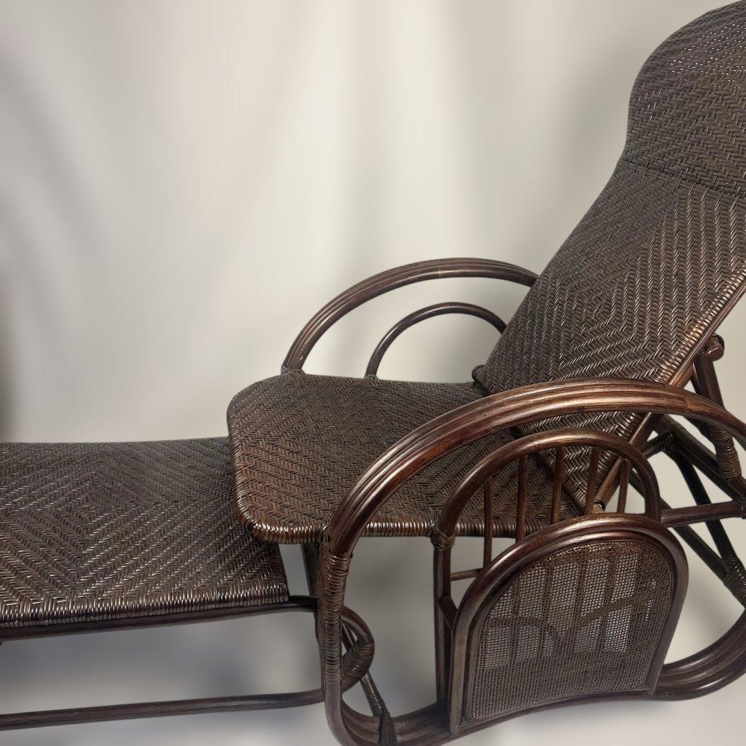 【良品】ラタン製 リクライニングチェア 1人掛けソファー　オットマン付き　籐家具