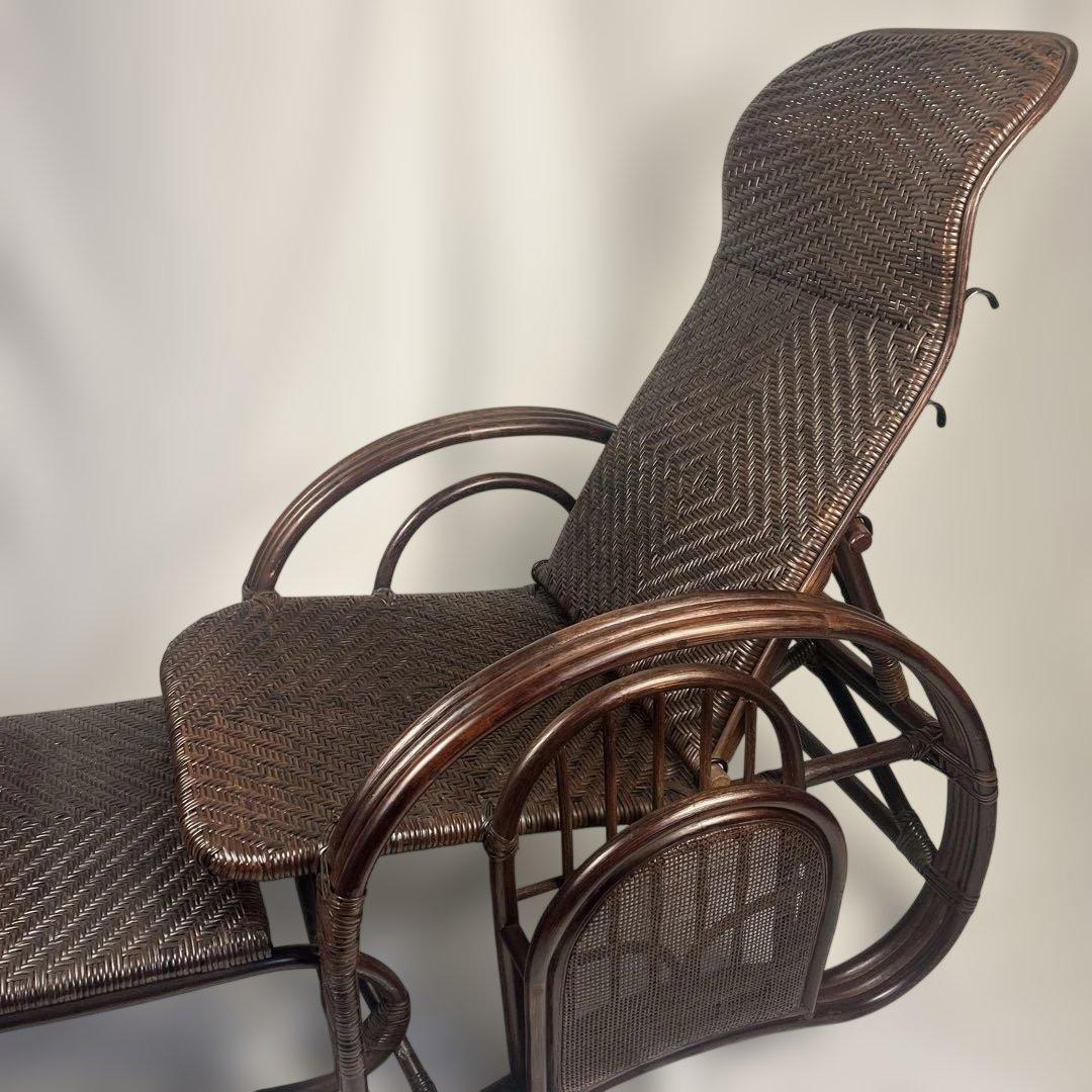 【良品】ラタン製 リクライニングチェア 1人掛けソファー　オットマン付き　籐家具