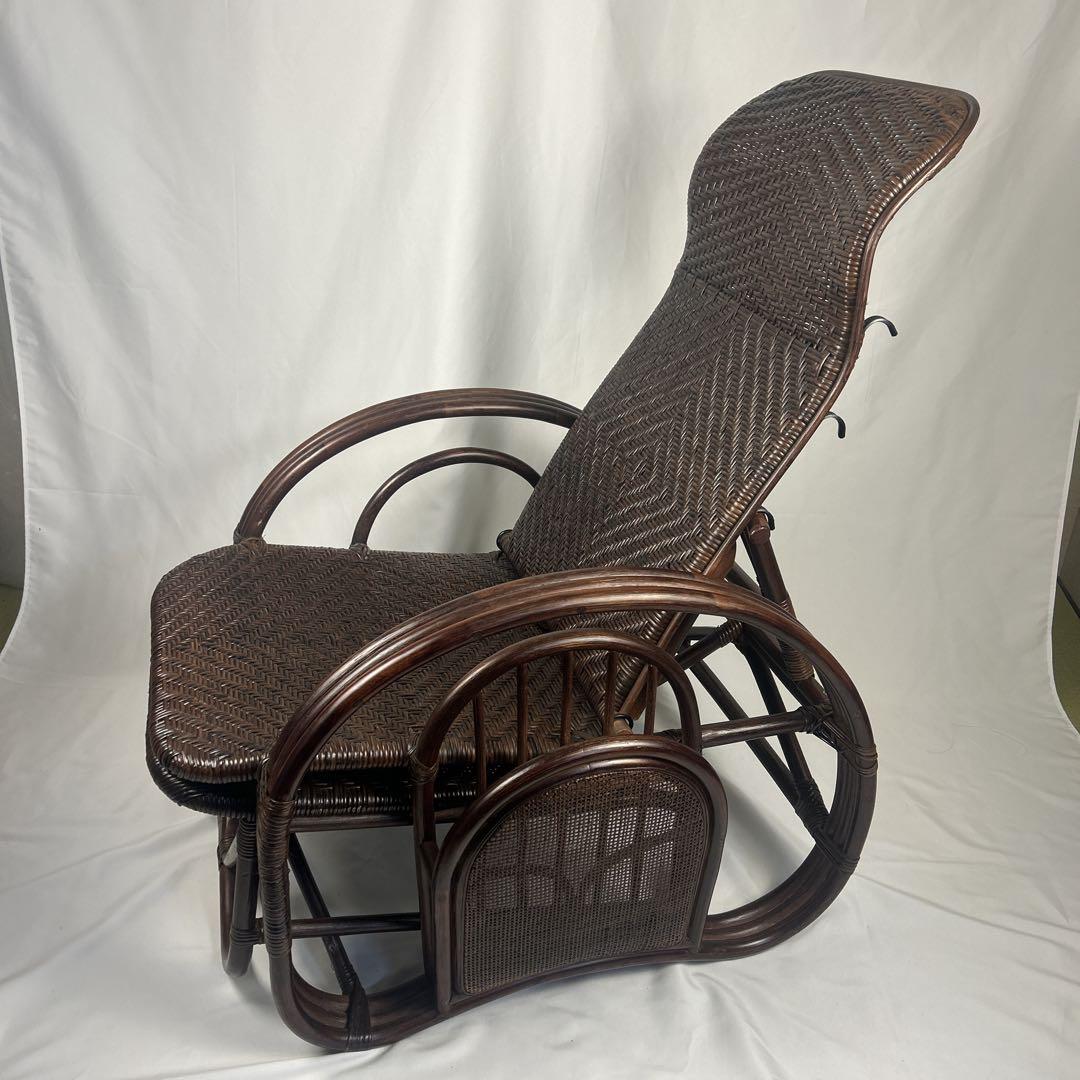 【良品】ラタン製 リクライニングチェア 1人掛けソファー　オットマン付き　籐家具