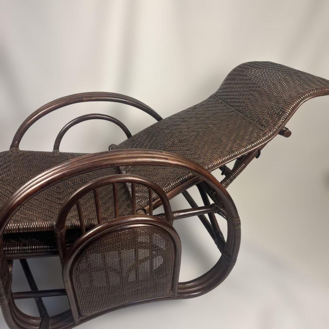 【良品】ラタン製 リクライニングチェア 1人掛けソファー　オットマン付き　籐家具