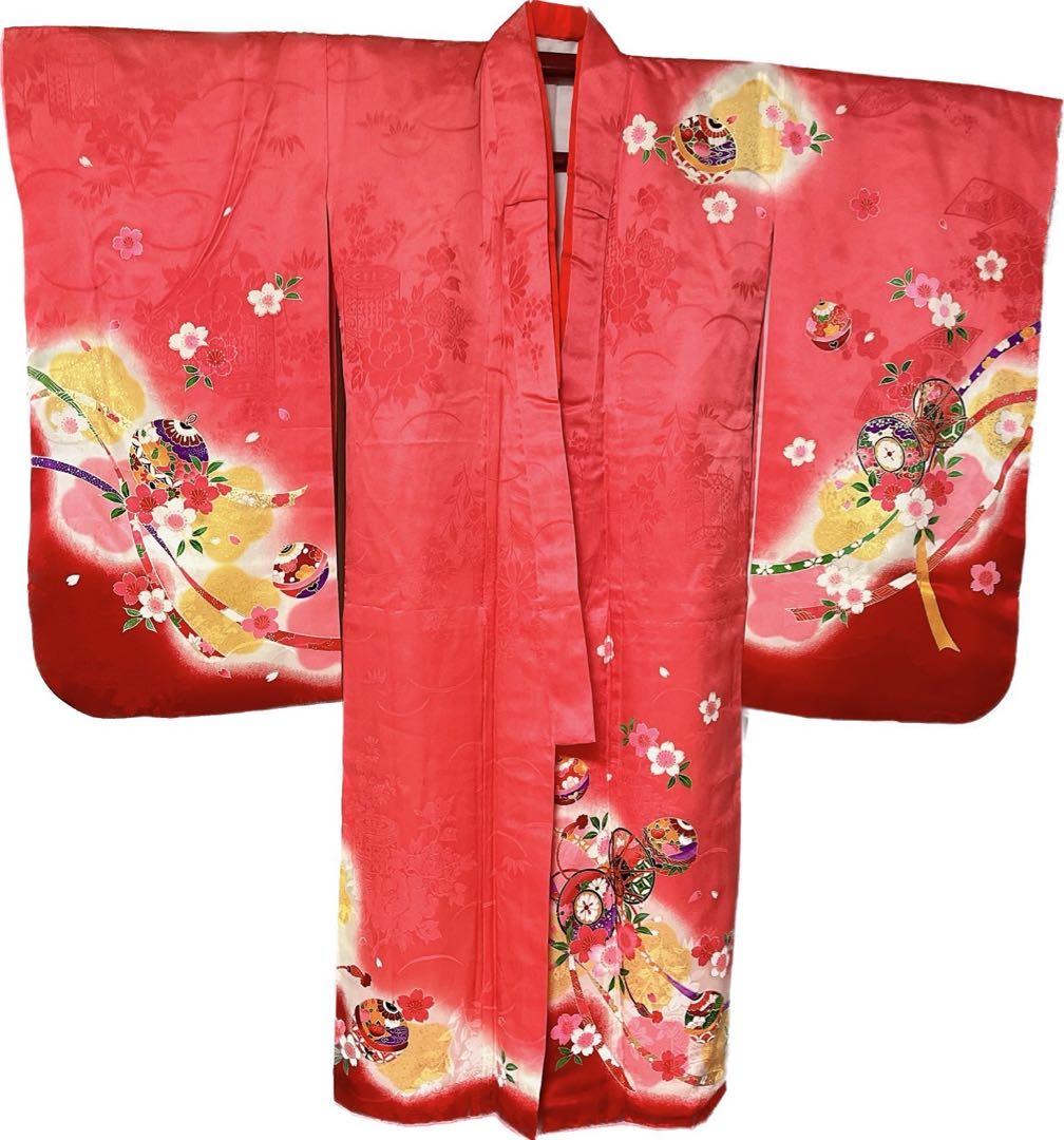 【中古】七五三着物セット 3歳　正絹 昭和レトロ　正月