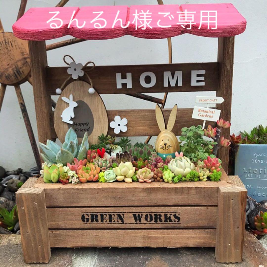 ★多肉植物　寄せ植え〜手作り　木製HOUSE ピンクお屋根のうさぎさん寄せ〜★