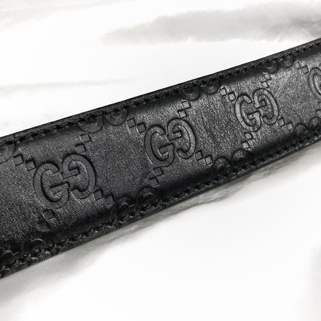 レモン GUCCI GG総柄レザーベルト ブラック×シルバー イタリア製