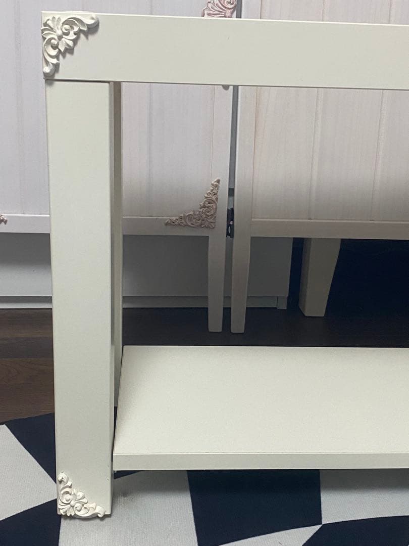 ロココ フレンチ♦️ホワイト２段シェルフ♦️ボード ベンチ シューズラック♦️送料込