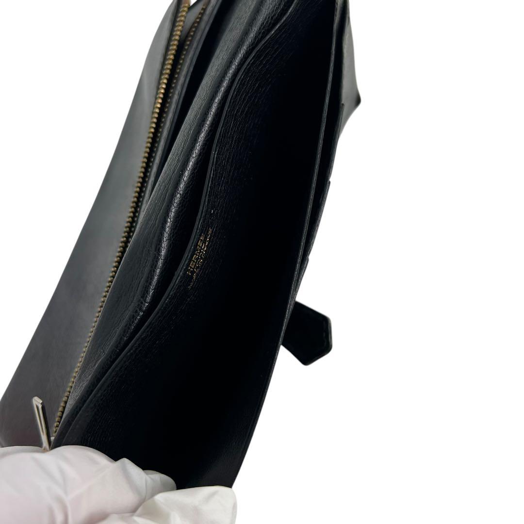 【美品】エルメス　クロコダイル　ベアン　長財布　黒　ブラック　レザー　お札