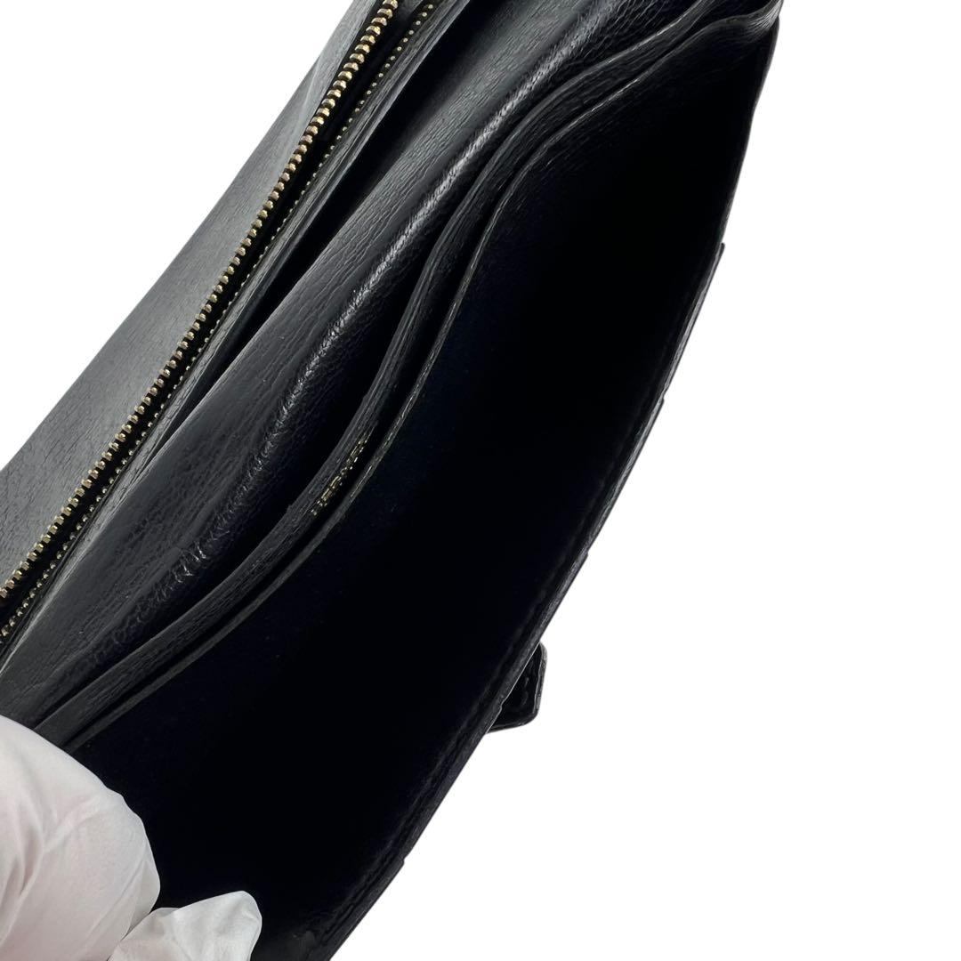 【美品】エルメス　クロコダイル　ベアン　長財布　黒　ブラック　レザー　お札