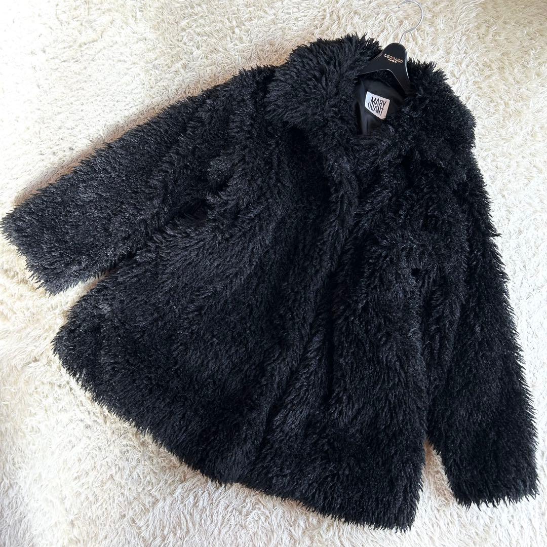 未使用級✨️マリークワント アーカイブ ファー コート ブラック 黒 シャギー