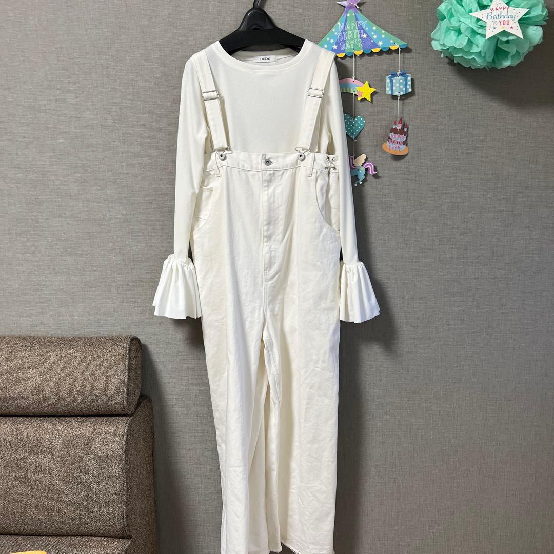 ドゥドゥ　ホワイトサロペット　袖フリルインナー