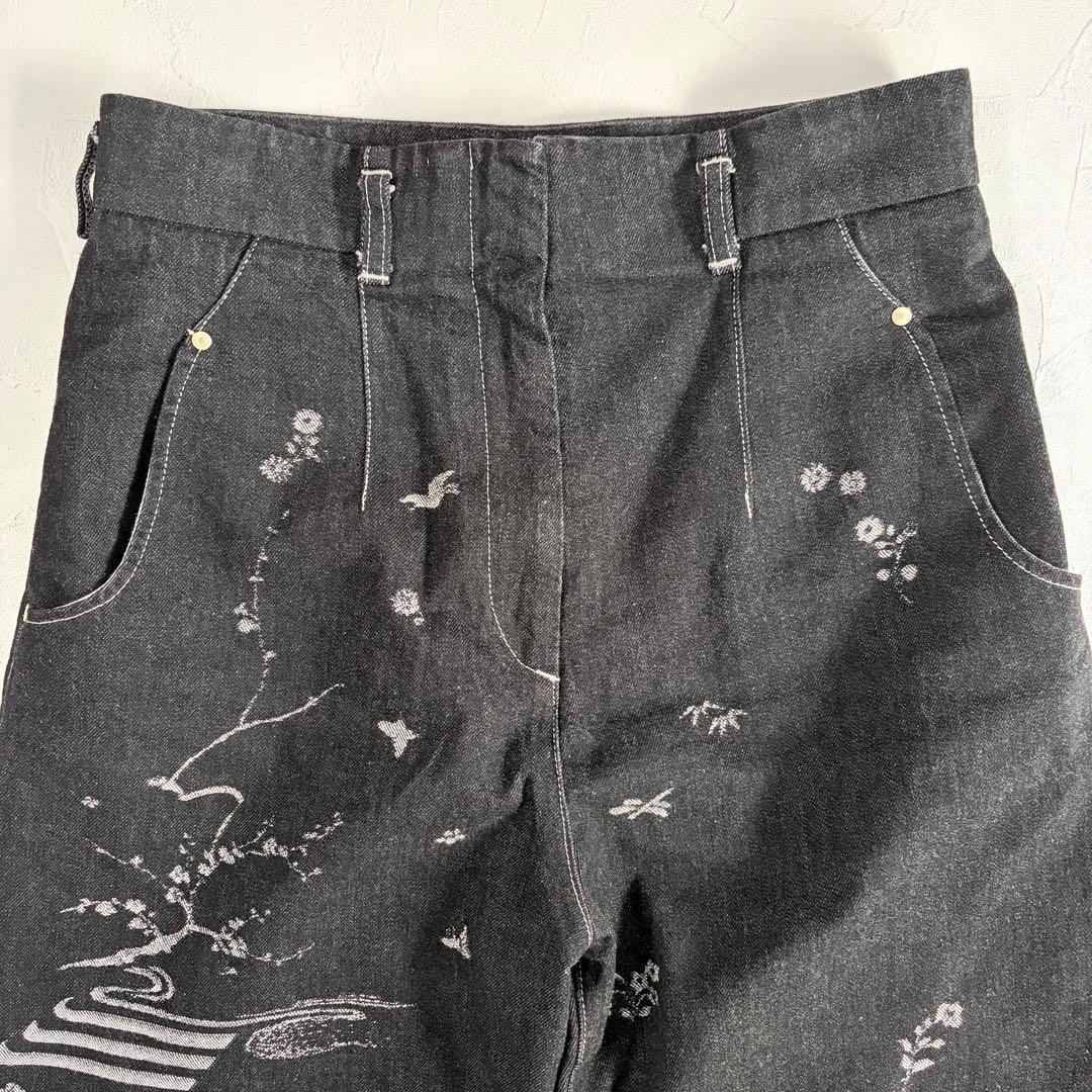 Mamekurogouchi 花鳥柄デニム Black サイズ3