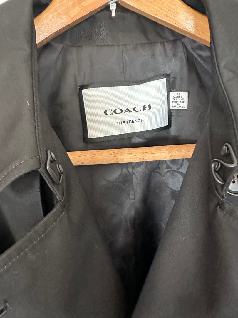 美品　コーチ　メンズ　トレンチコート　ブラック Ｍ(日本サイズＬ位)