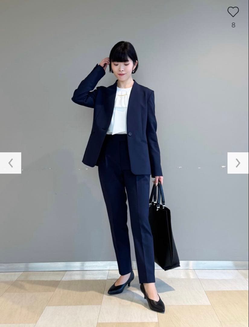 美品PLST プラステ ノーカラージャケットパンツスーツ M S 黒 フォーマル