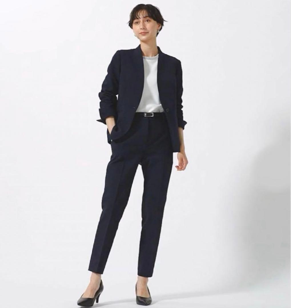 美品PLST プラステ ノーカラージャケットパンツスーツ M S 黒 フォーマル