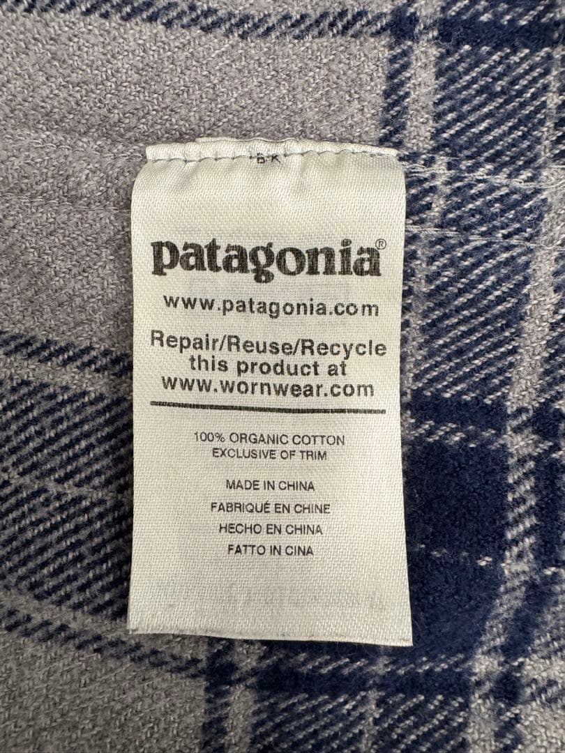 patagonia グレー/ネイビー M 厚めのネルシャツ オーガニックコットン