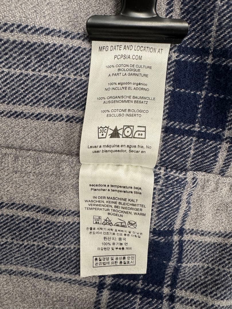 patagonia グレー/ネイビー M 厚めのネルシャツ オーガニックコットン