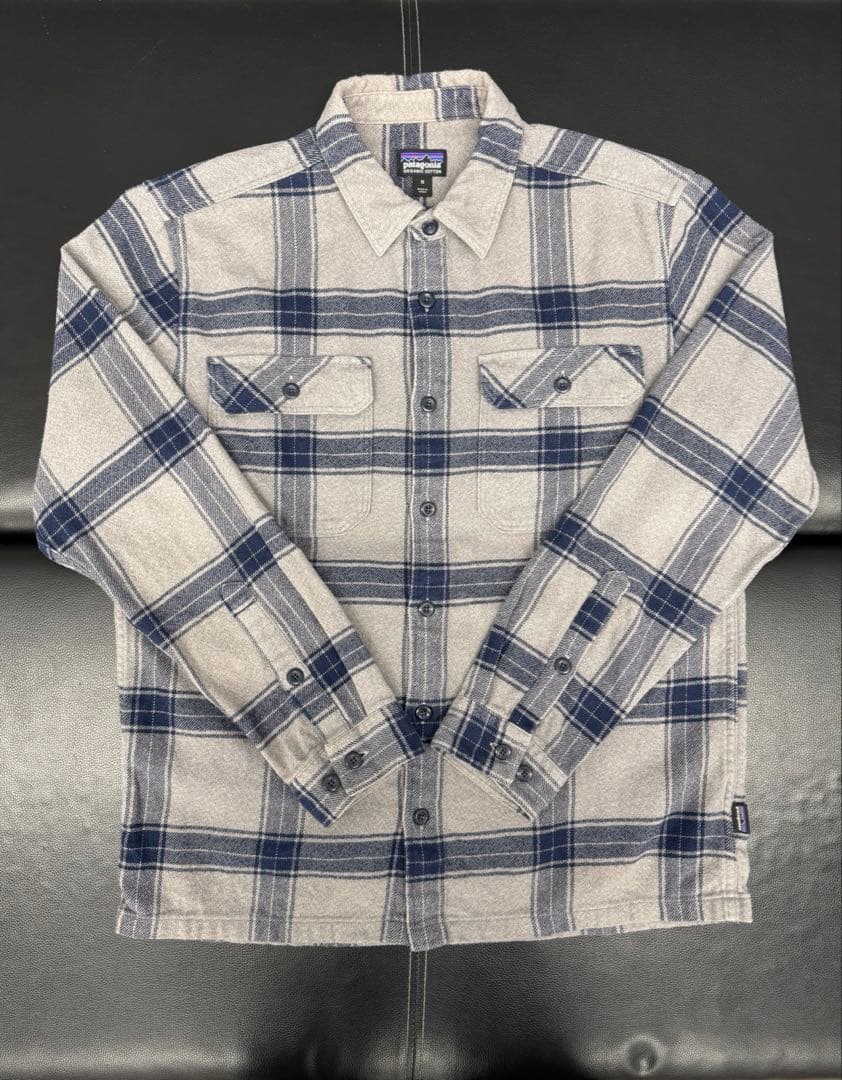 patagonia グレー/ネイビー M 厚めのネルシャツ オーガニックコットン