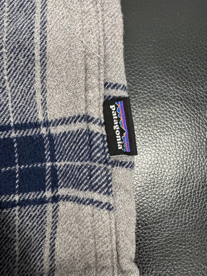 patagonia グレー/ネイビー M 厚めのネルシャツ オーガニックコットン