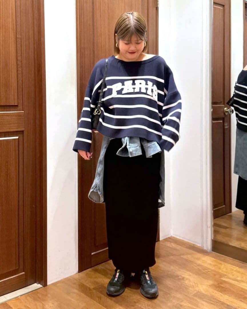 【LOUNGEDRESS】ボーダーロゴニット　ネイビー