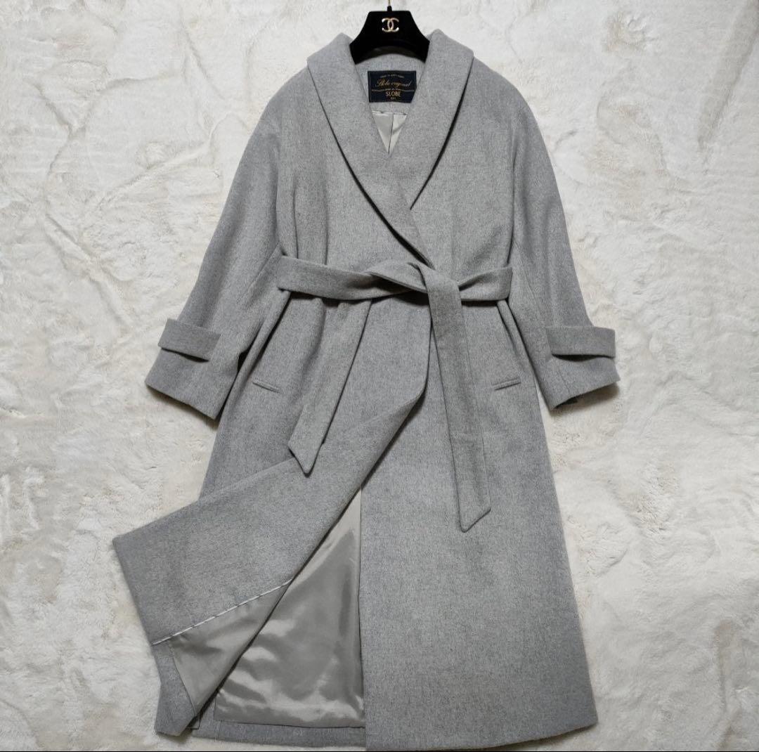 スローブイエナ ウール カシミア混 ガウンコート 女優襟 ベルト付き