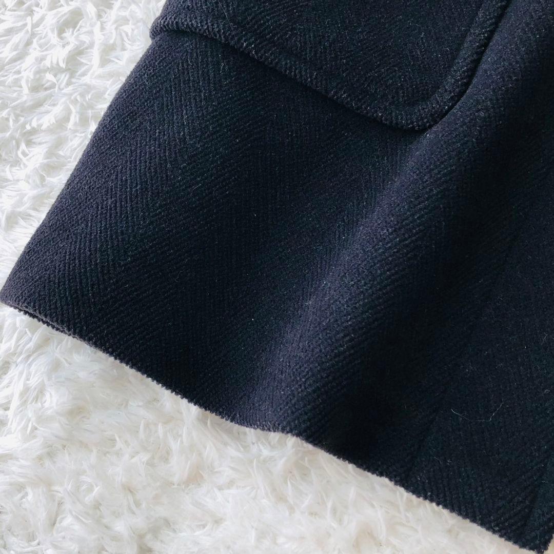 バーバリーロンドン ダッフルコート ヘリンボーン ロゴボタン ロング 紺 L