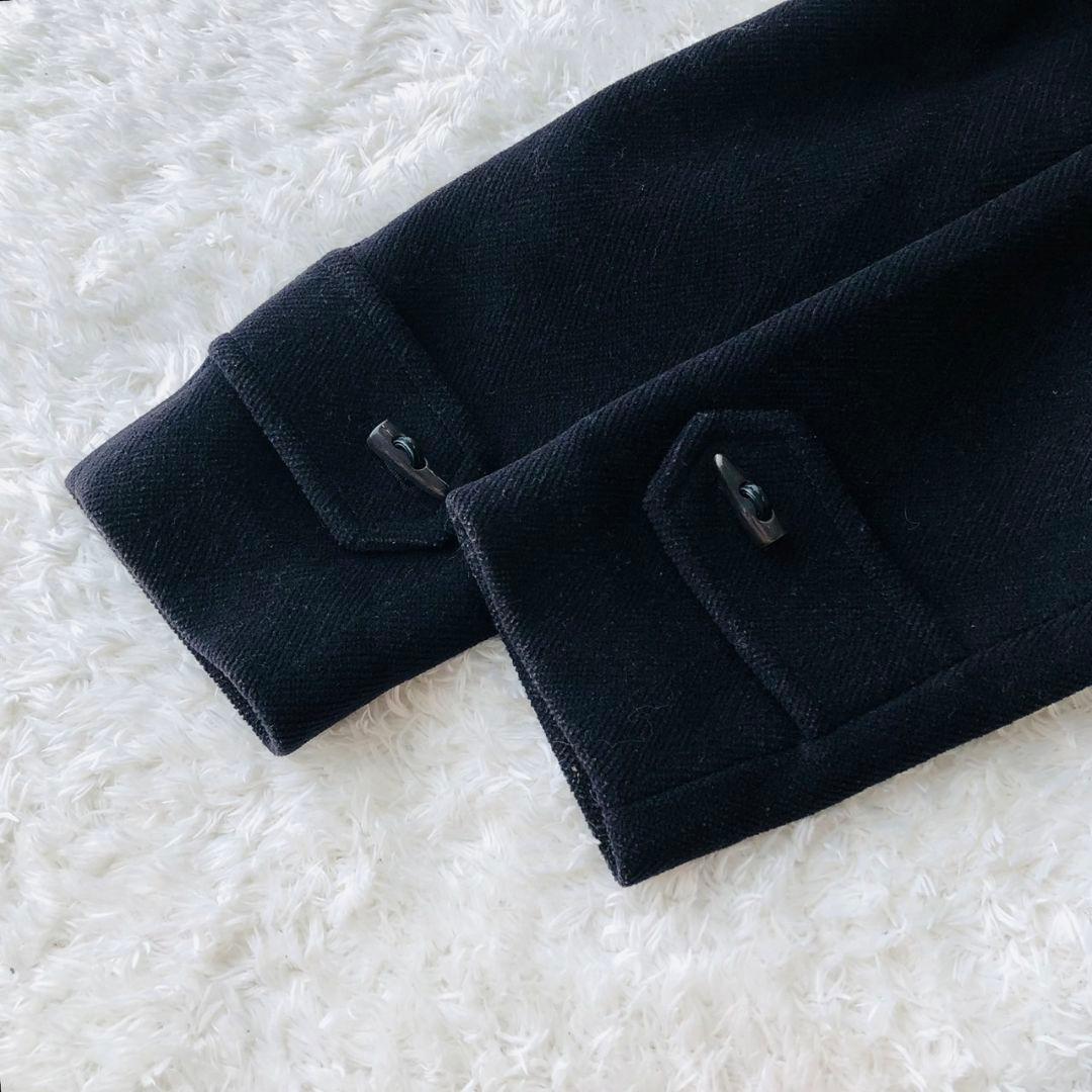 バーバリーロンドン ダッフルコート ヘリンボーン ロゴボタン ロング 紺 L