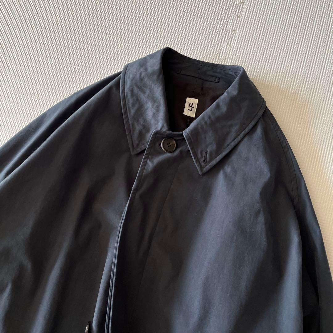 美品 LE レショップ C/P ギャバ バルカラーコート ネイビー コットン