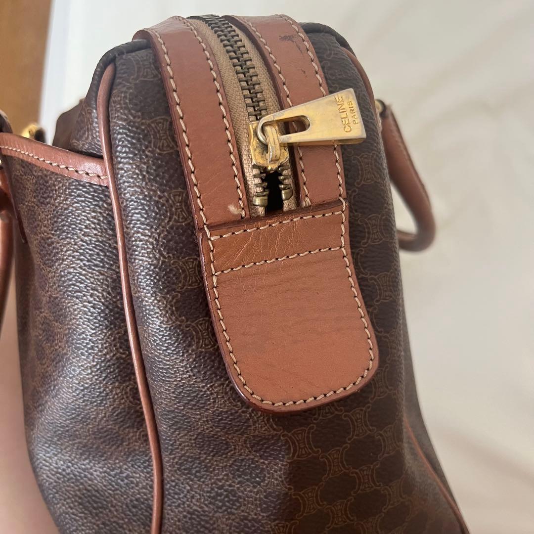 CELINE セリーヌマカダム柄 ボストンバッグ ヴィンテージ レザー・ブラウン