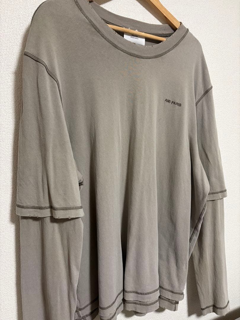 ami paris アミパリス 長袖カットソー ダメージ加工 レイヤード