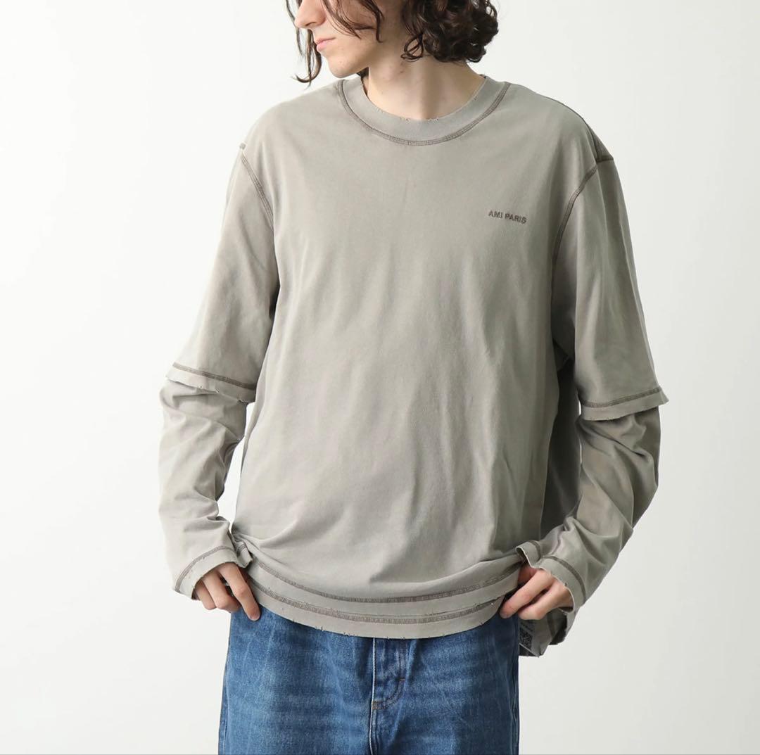 ami paris アミパリス 長袖カットソー ダメージ加工 レイヤード