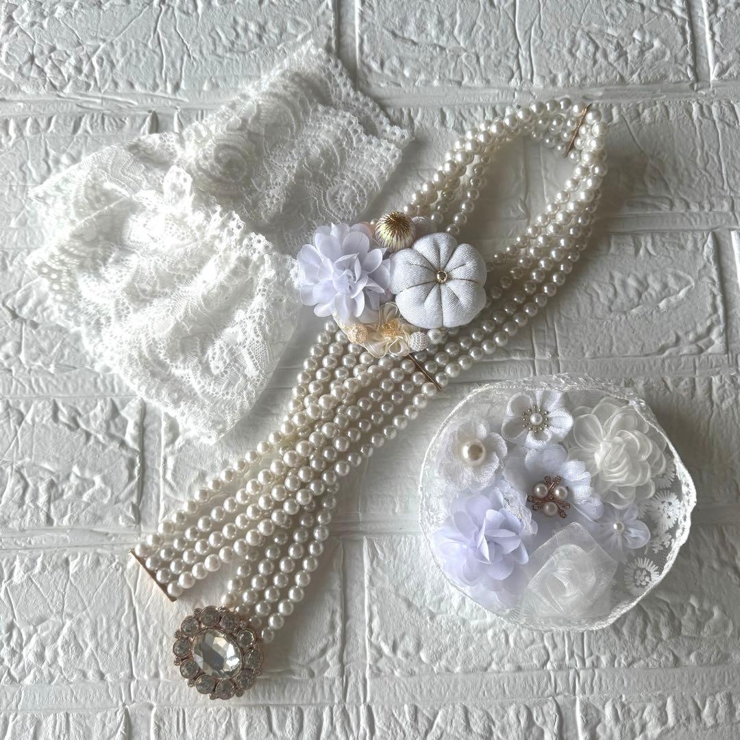 ふりふレース重ね衿　レース半衿　帯飾り　レース足袋　付け袖　パール帯締め　花飾り