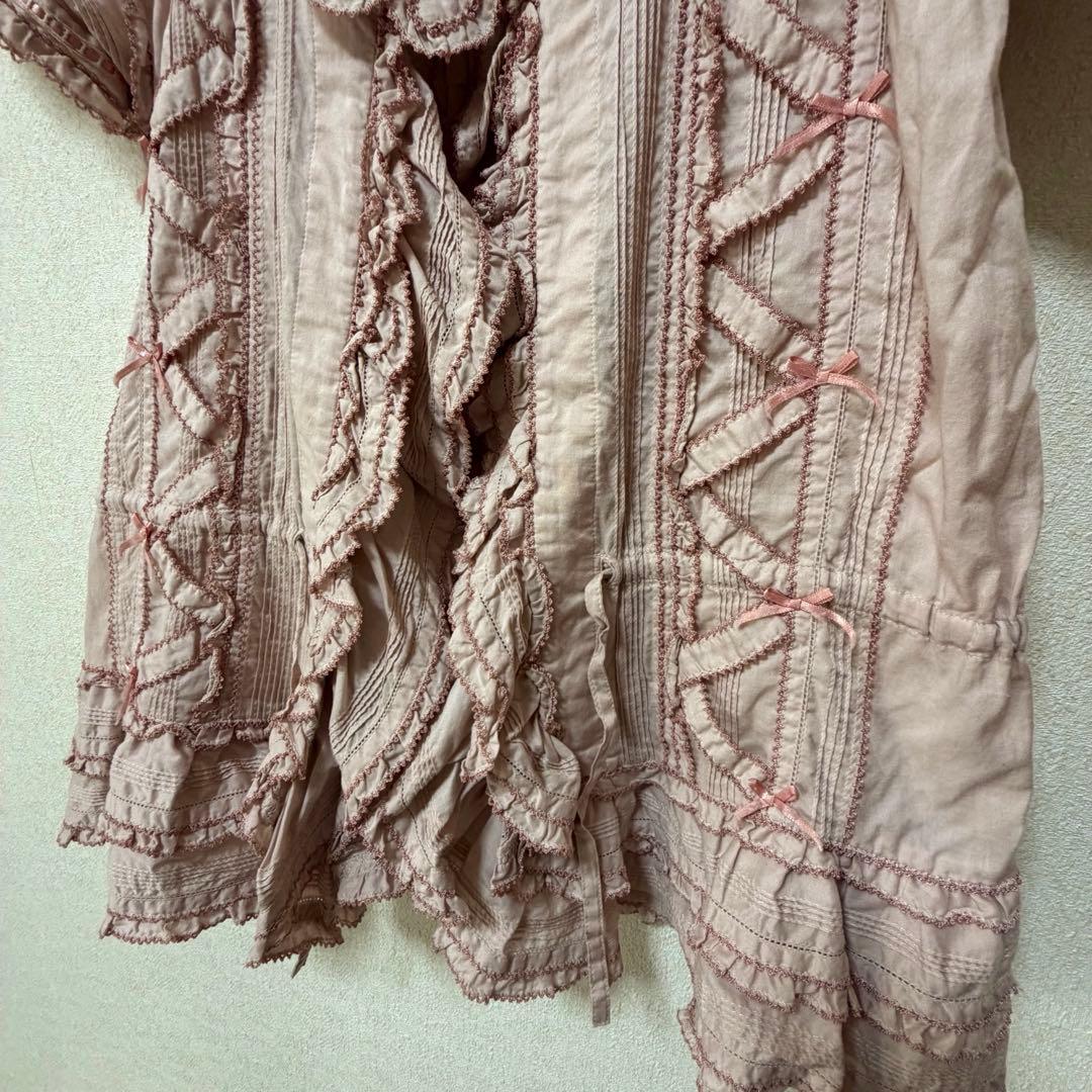 ピンクハウス　希少　日本製　ローン　オーバーブラウス　サテンリボンいっぱいP66