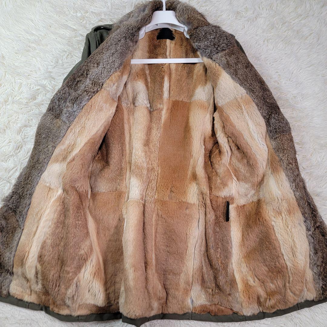 定価19万円 ジュンハシモト ロングトレンチコート 総裏ラビットファー オリーブ