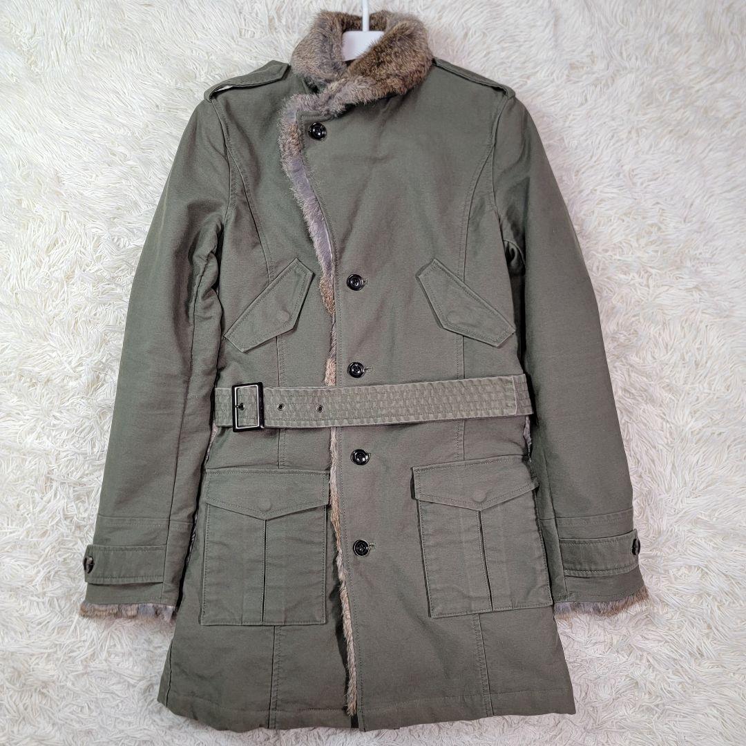 定価19万円 ジュンハシモト ロングトレンチコート 総裏ラビットファー オリーブ