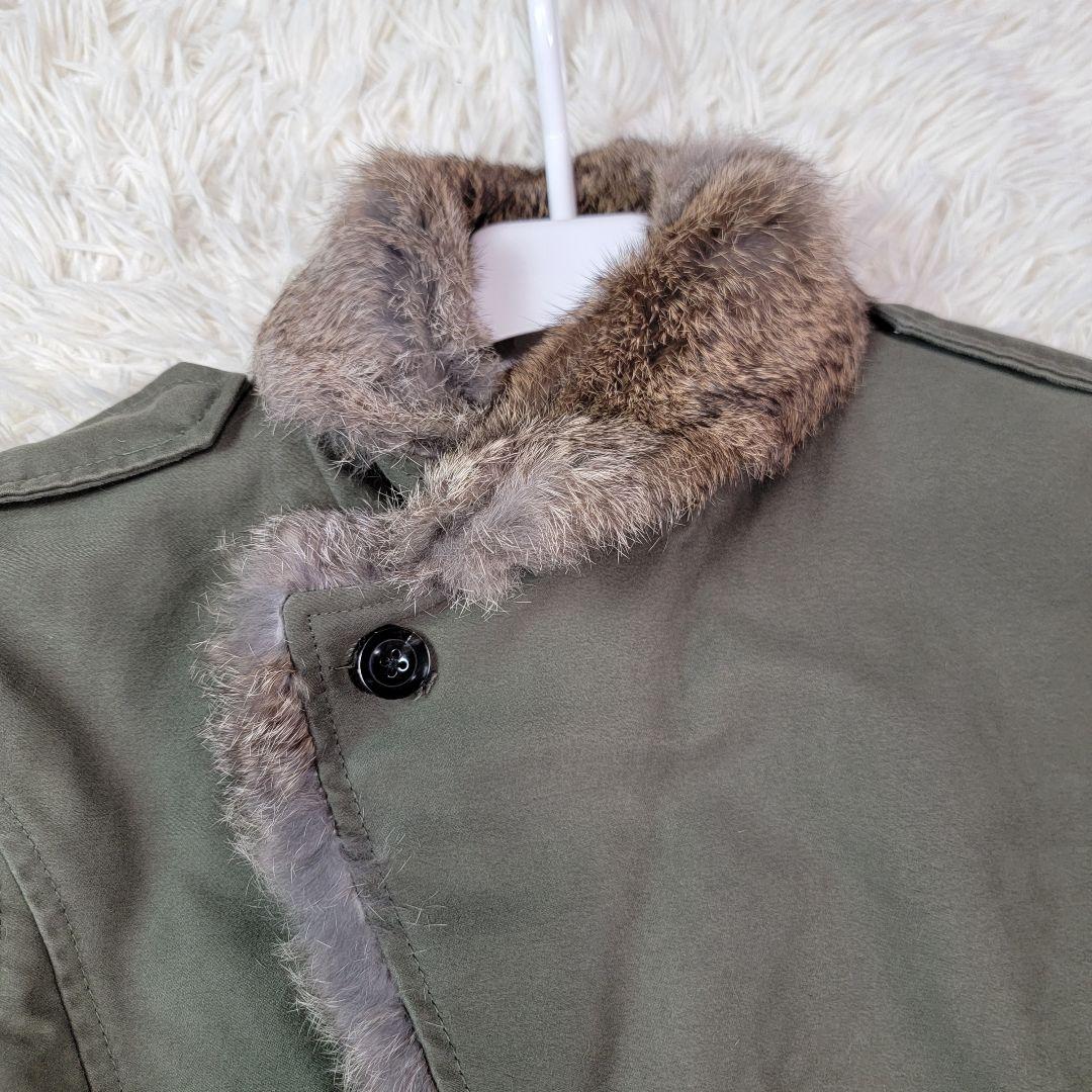 定価19万円 ジュンハシモト ロングトレンチコート 総裏ラビットファー オリーブ