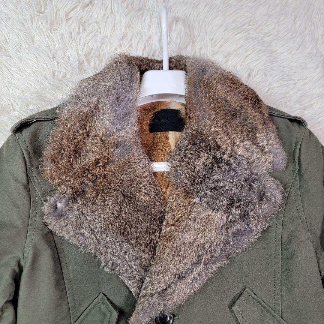 定価19万円 ジュンハシモト ロングトレンチコート 総裏ラビットファー オリーブ