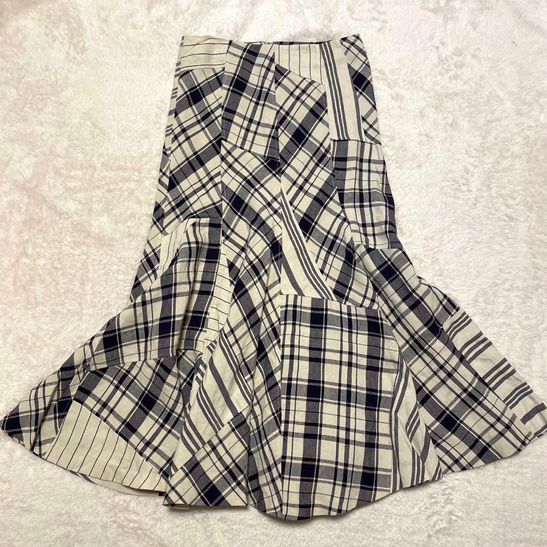 ラルフローレン　リネン　パッチワーク　ロングスカート　マキシ丈　フレア